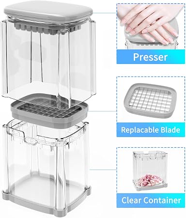 French Fry Cutter with 4 Blades Stainless Steel Manual Potato Chopper Gray | Multi‑function Vegetable Cutter Apple & Onion Dicer Sharp Steel Blades