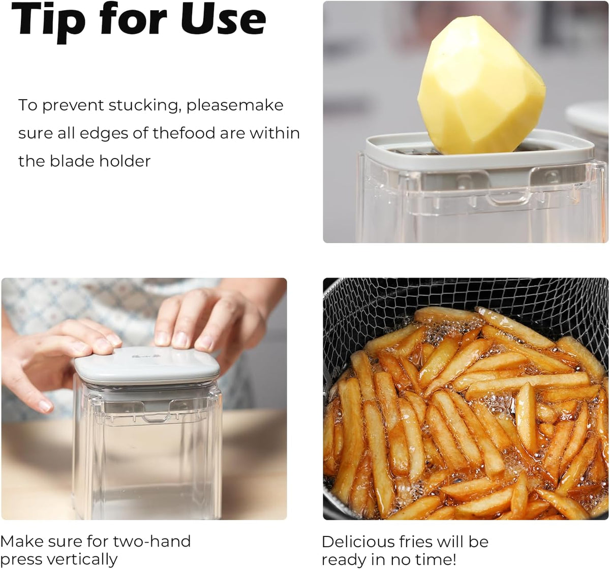 French Fry Cutter with 4 Blades Stainless Steel Manual Potato Chopper Gray | Multi‑function Vegetable Cutter Apple & Onion Dicer Sharp Steel Blades
