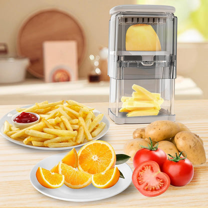 French Fry Cutter with 4 Blades Stainless Steel Manual Potato Chopper Gray | Multi‑function Vegetable Cutter Apple & Onion Dicer Sharp Steel Blades