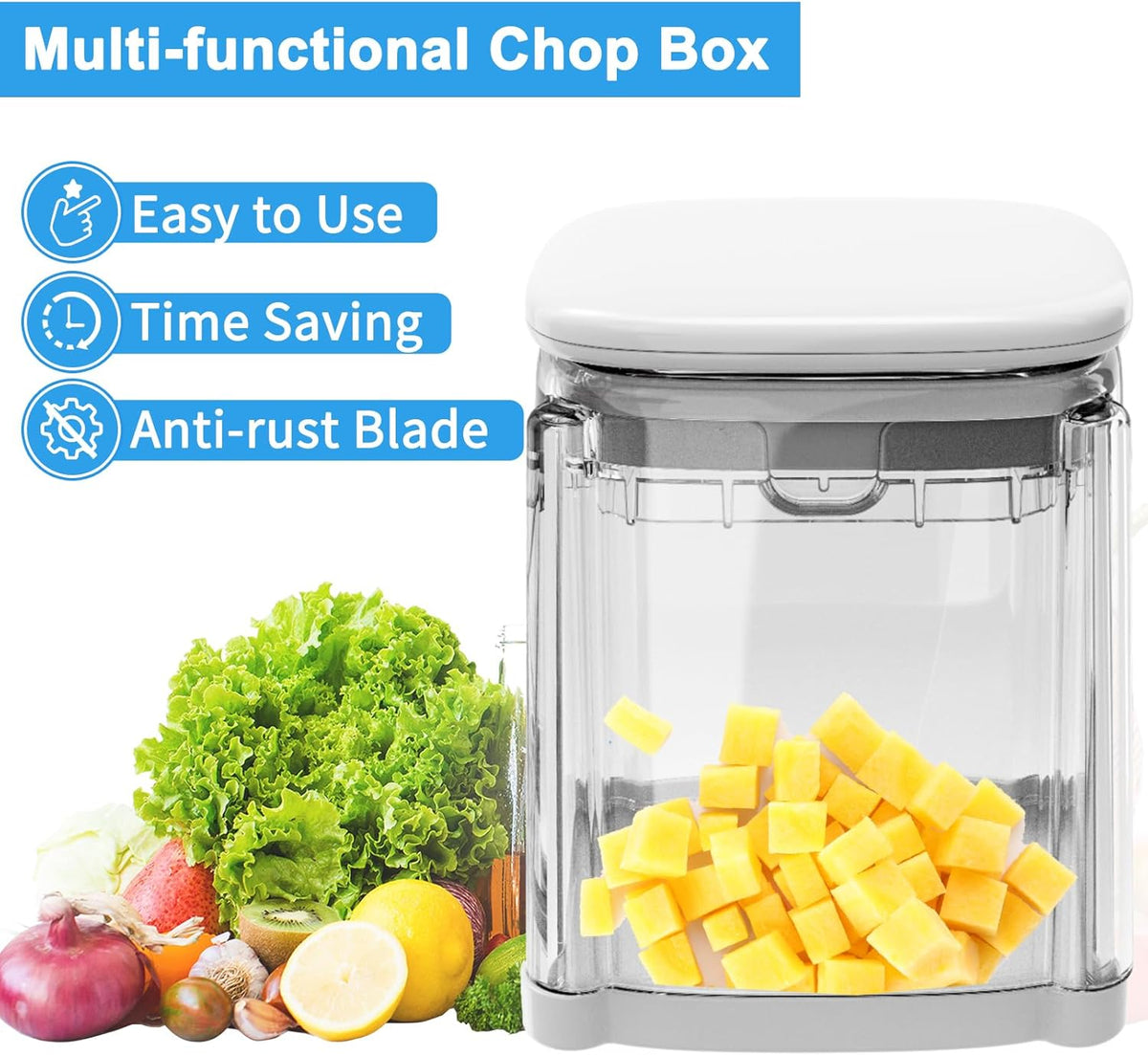French Fry Cutter with 4 Blades Stainless Steel Manual Potato Chopper Gray | Multi‑function Vegetable Cutter Apple & Onion Dicer Sharp Steel Blades