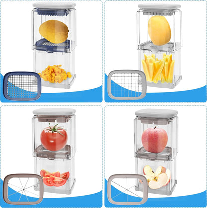 French Fry Cutter with 4 Blades Stainless Steel Manual Potato Chopper Gray | Multi‑function Vegetable Cutter Apple & Onion Dicer Sharp Steel Blades