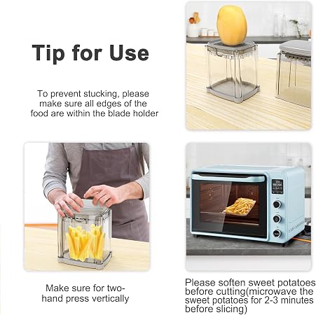 French Fry Cutter with 4 Blades Stainless Steel Manual Potato Chopper Gray | Multi‑function Vegetable Cutter Apple & Onion Dicer Sharp Steel Blades