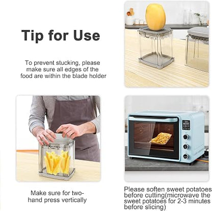 French Fry Cutter with 4 Blades Stainless Steel Manual Potato Chopper Gray | Multi‑function Vegetable Cutter Apple & Onion Dicer Sharp Steel Blades