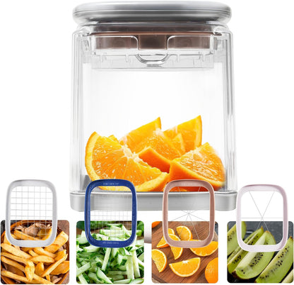 French Fry Cutter with 4 Blades Stainless Steel Manual Potato Chopper Gray | Multi‑function Vegetable Cutter Apple & Onion Dicer Sharp Steel Blades
